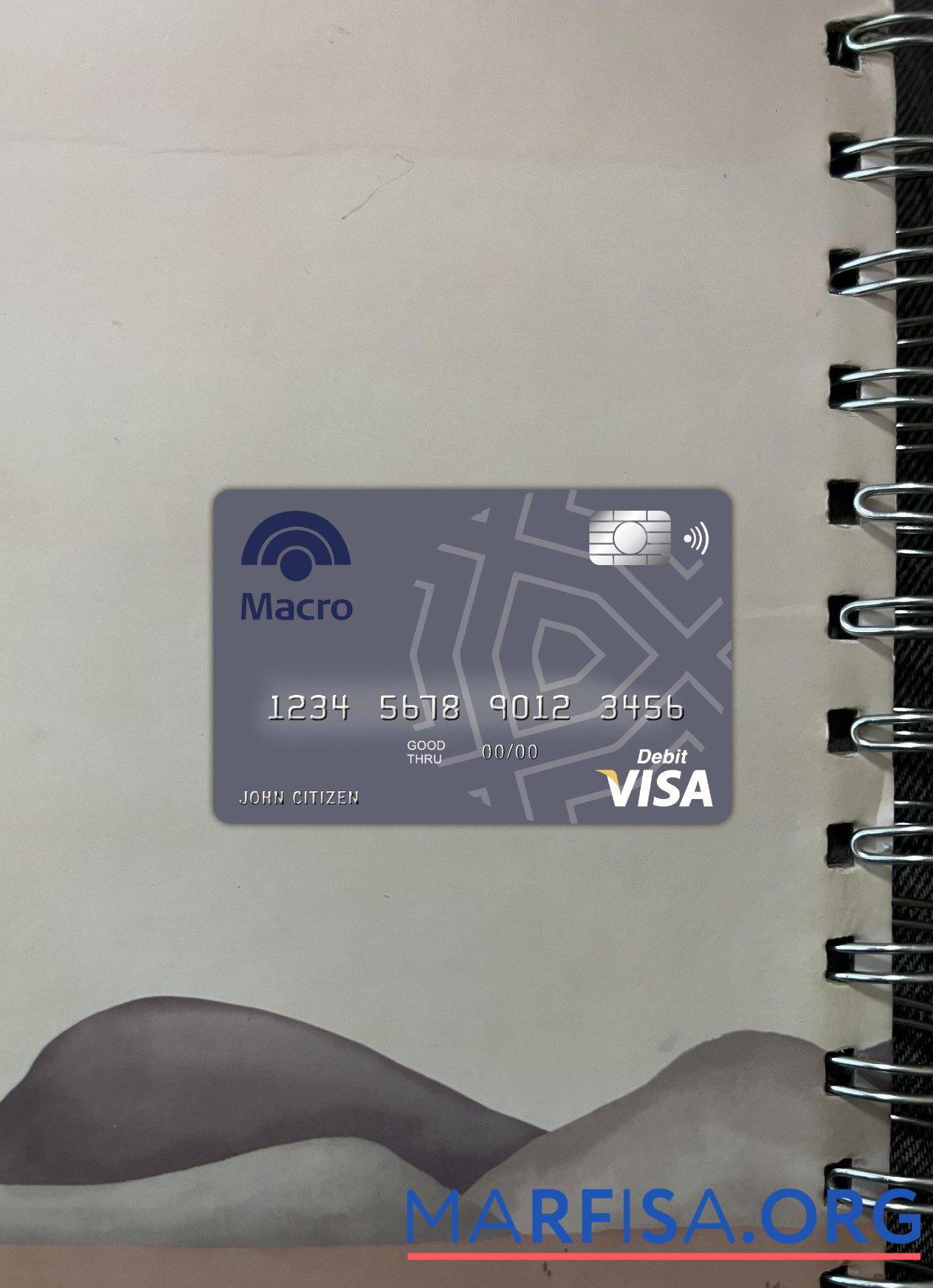 Blank Argenitina Banco Macro S.A bank visa card photolook front sample